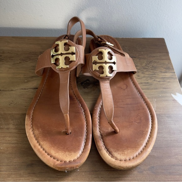 Tory Burch Tan Sandals with Gold Accent - Picture 1 of 9